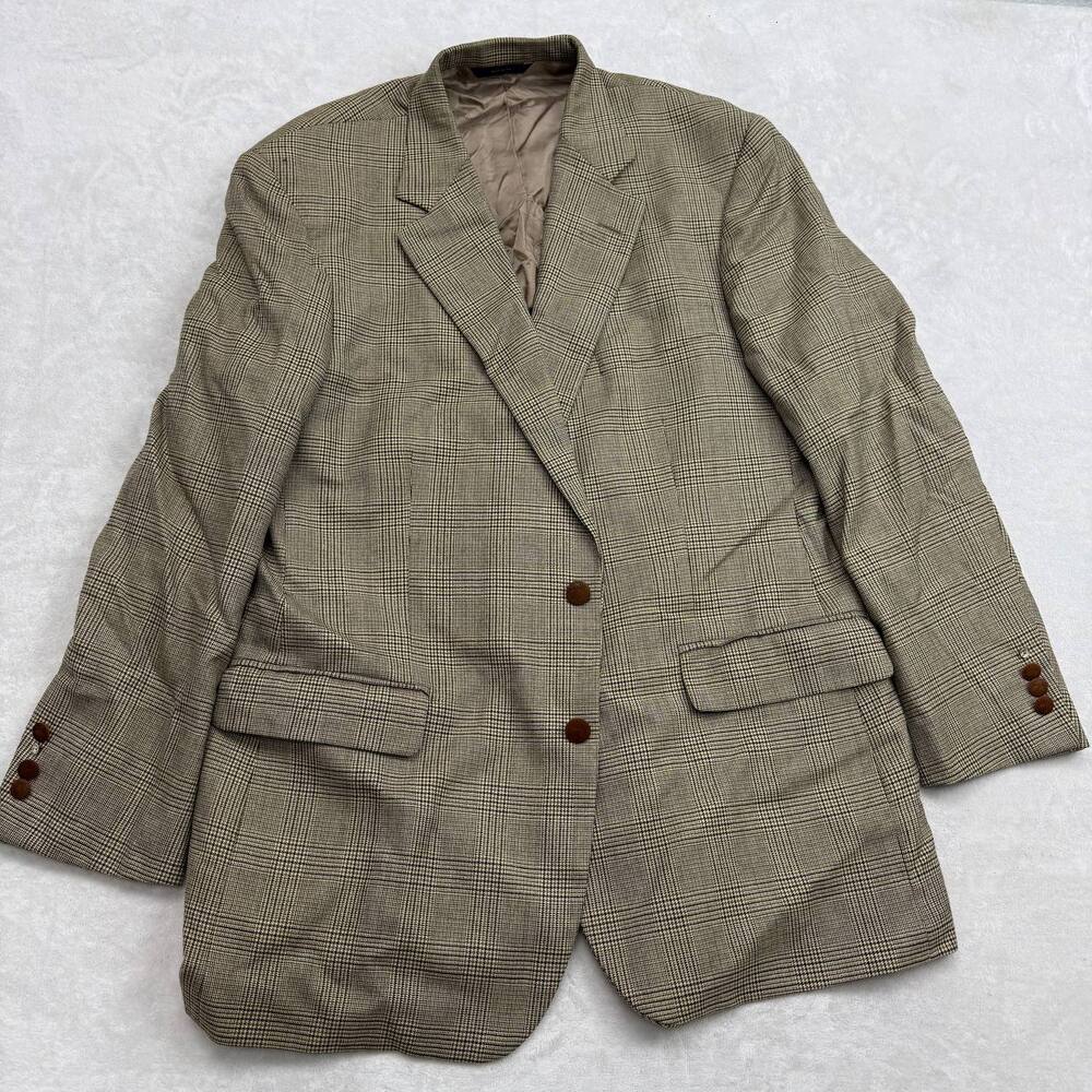 Brooks Brothers Madison Men's Blazer Tan Plaid 100% Wool Size 43R 1818 Line